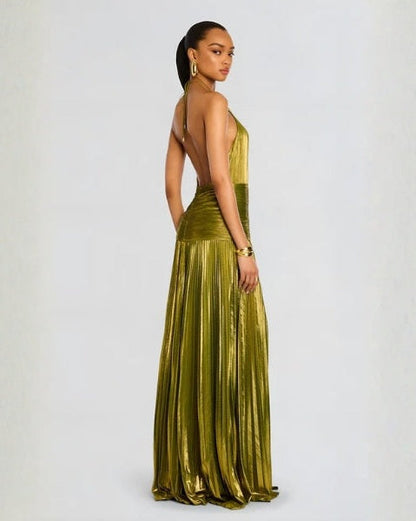 Abito Lungo Donna Metallizzato con Scollo Halter