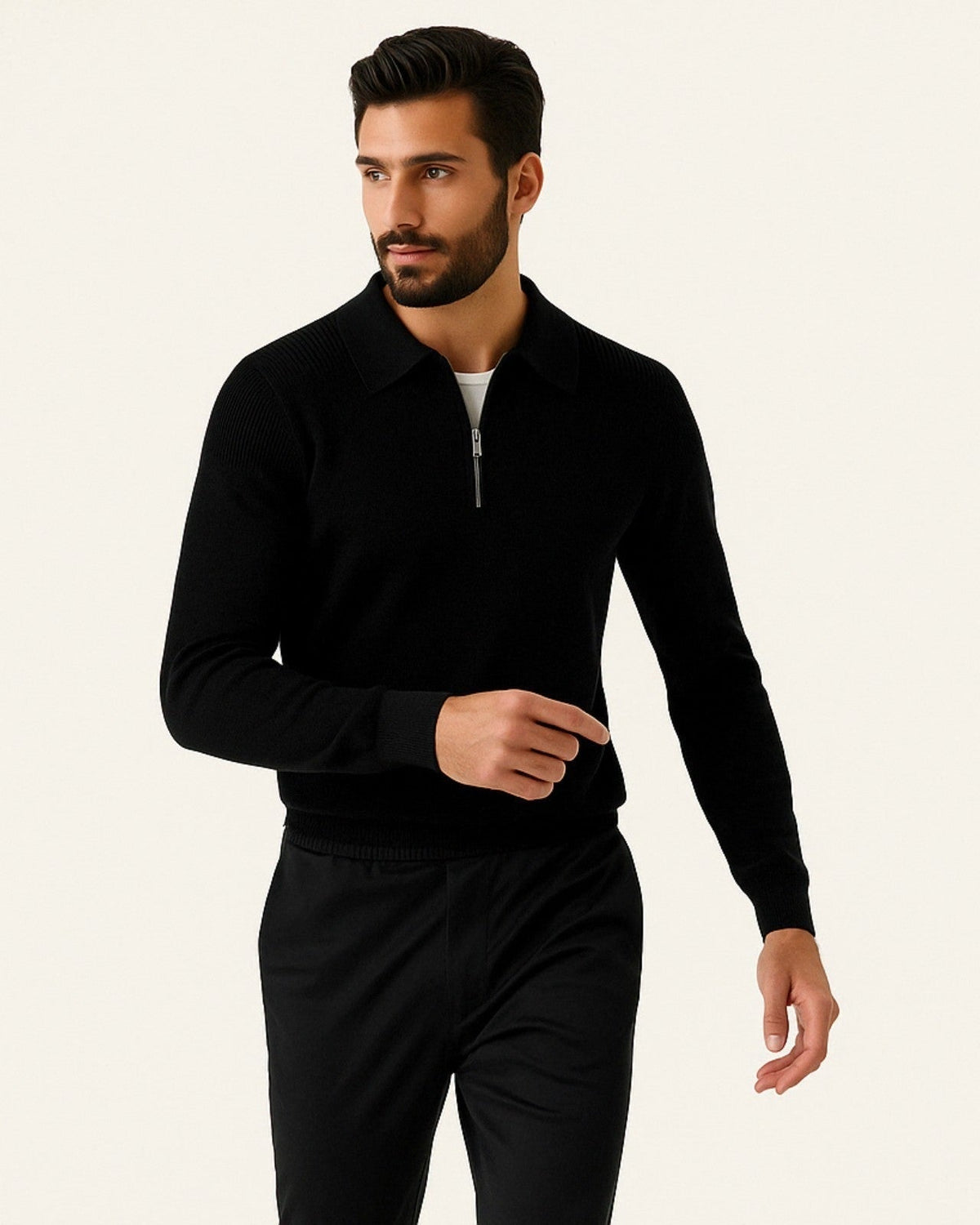 Maglione Uomo a Trecce con Zip Misto Cotone Morbido Comodo