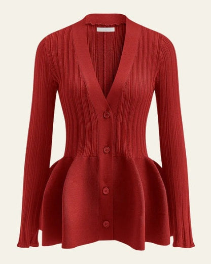 Cardigan Donna in Maglia a Coste con Peplo