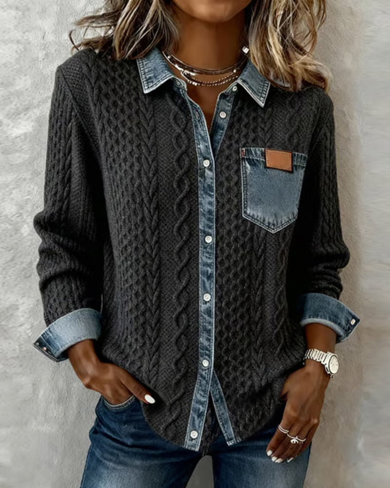 Odette | Camicia a Maniche Lunghe con Dettagli in Denim
