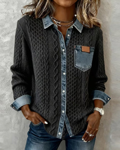 Odette | Camicia a Maniche Lunghe con Dettagli in Denim