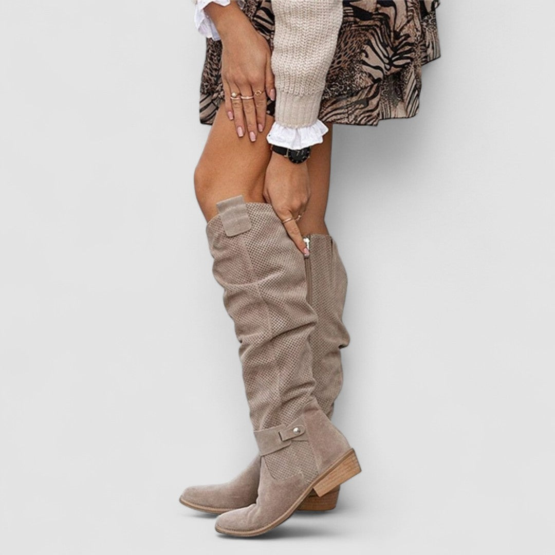 Filomena - Stivali western donna effetto camoscio