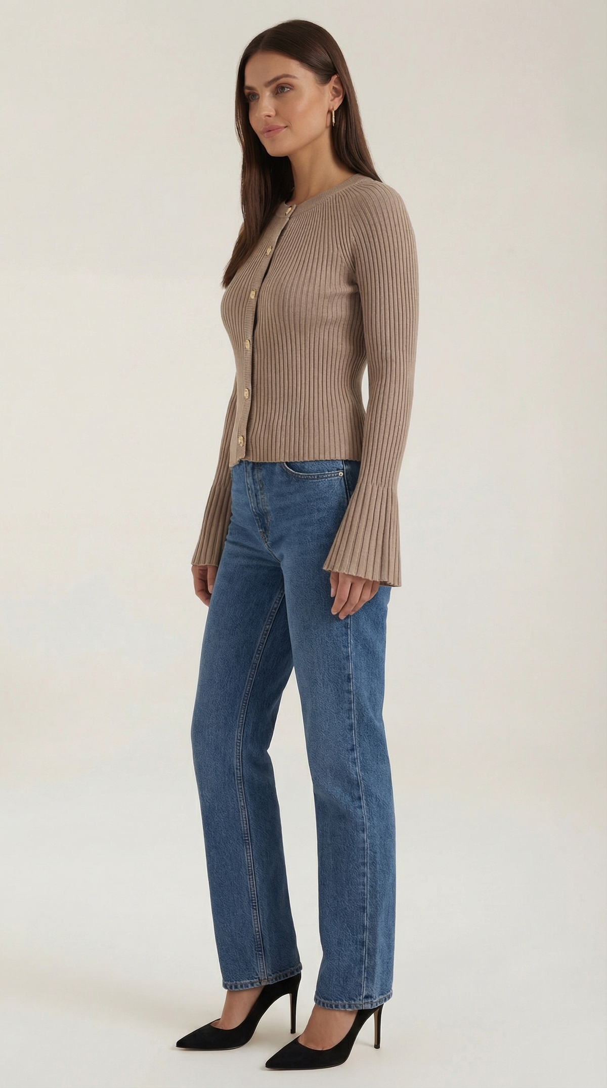 Maglia Donna a Coste con Bottoni