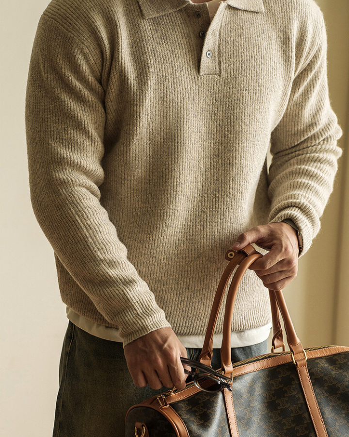 Maglione Polo Uomo in Maglia Maniche Lunghe Elegante