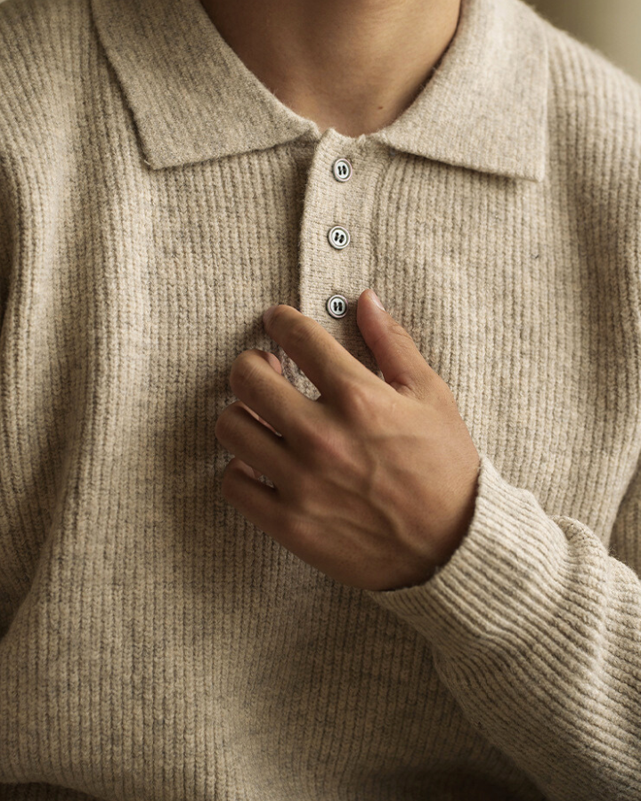 Maglione Polo Uomo in Maglia Maniche Lunghe Elegante