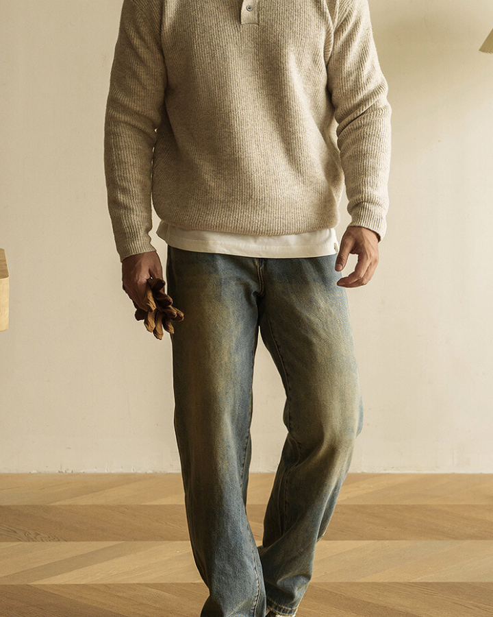 Maglione Polo Uomo in Maglia Maniche Lunghe Elegante