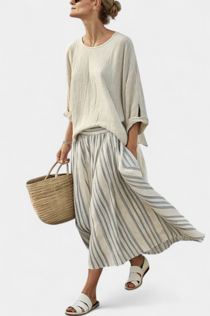 Aurora | Completo Donna Blusa e Gonna Midi a Righe