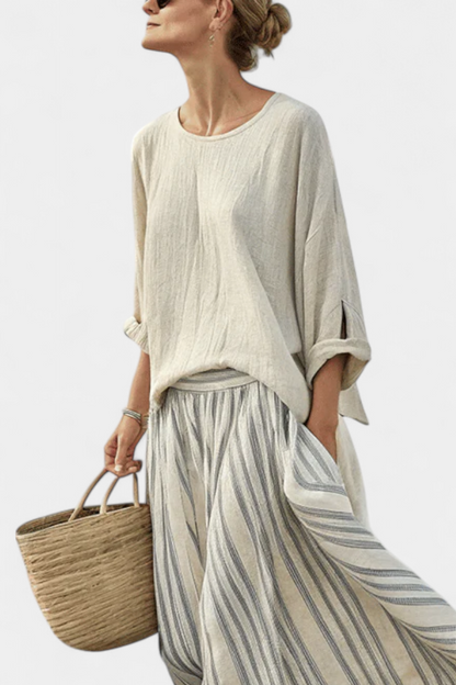 Aurora | Completo Donna Blusa e Gonna Midi a Righe