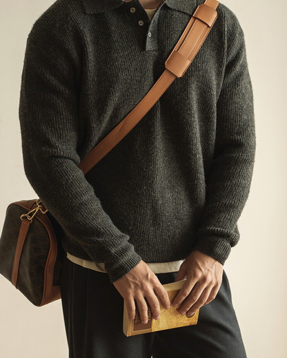 Maglione Polo Uomo in Maglia Leggera Maniche Lunghe