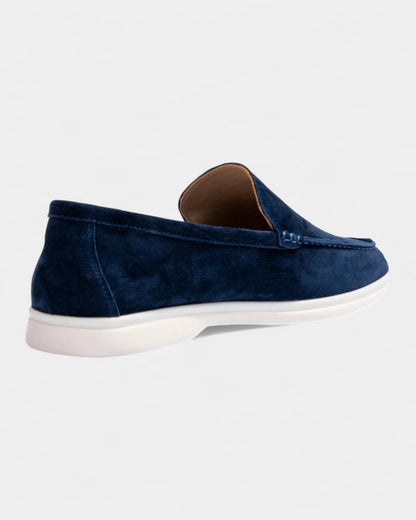 Mocassini Uomo in Camoscio Slip-On Profilo Basso Suola Bianca