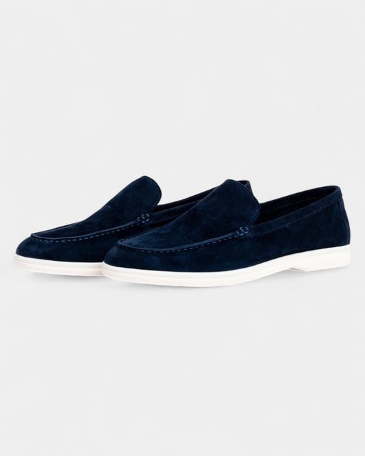 Mocassini Uomo in Camoscio Slip-On Profilo Basso Suola Bianca