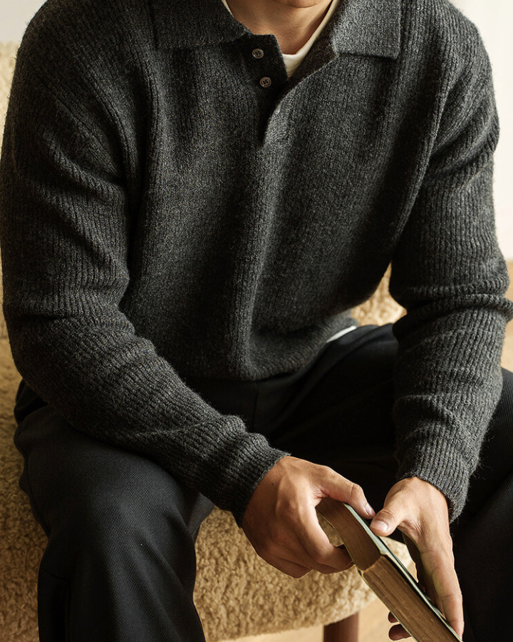 Maglione Polo Uomo in Maglia Leggera Maniche Lunghe