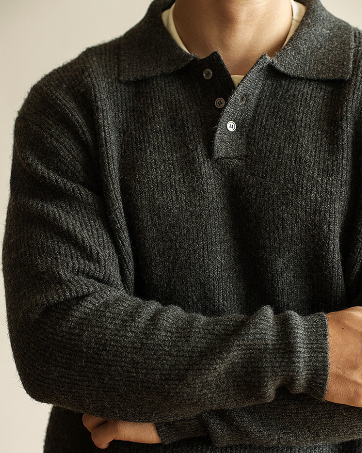 Maglione Polo Uomo in Maglia Leggera Maniche Lunghe