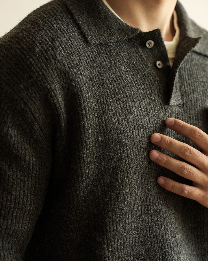 Maglione Polo Uomo in Maglia Leggera Maniche Lunghe