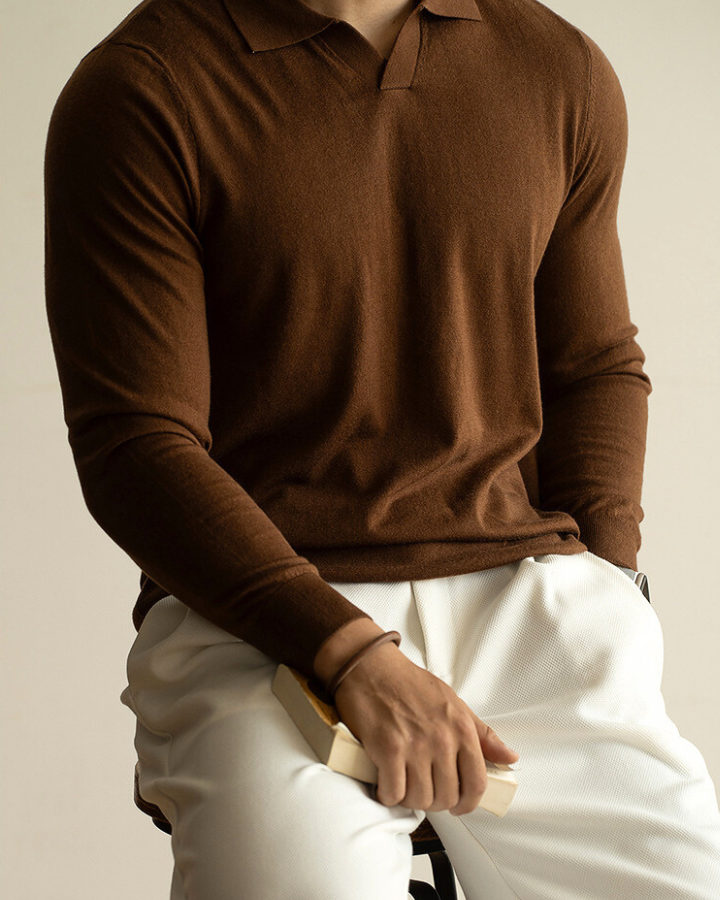 Polo Uomo Maniche Lunghe in Maglia Pregiata Elegante