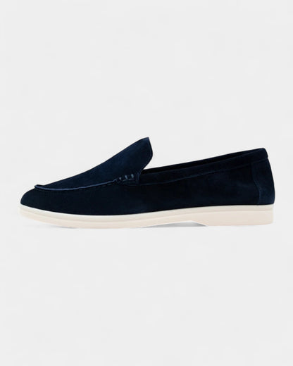 Mocassini Uomo in Camoscio Slip-On Profilo Basso Suola Bianca