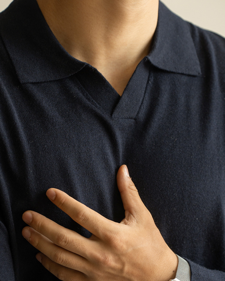 Polo Uomo in Maglia Maniche Lunghe Filato Premium Navy