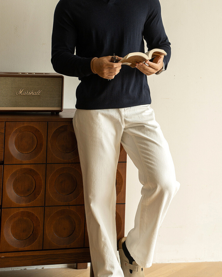 Polo Uomo in Maglia Maniche Lunghe Filato Premium Navy