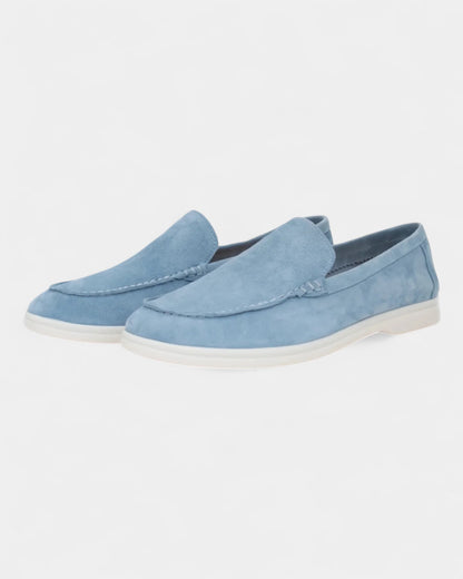 Mocassini Uomo in Camoscio Slip-On Profilo Basso Suola Bianca