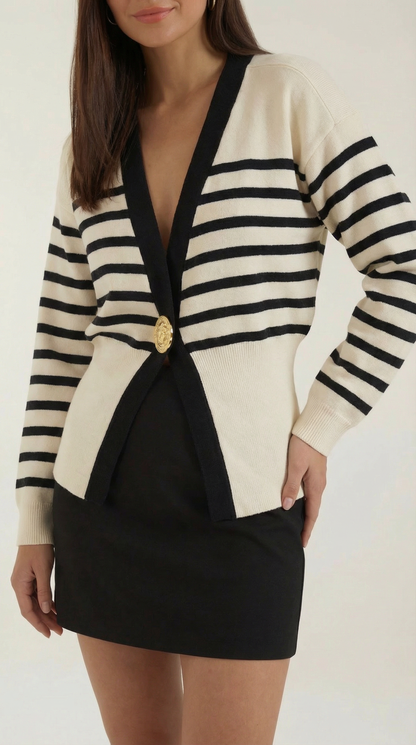 Cardigan Donna Scollo a V Profondo con Bottone Dorato