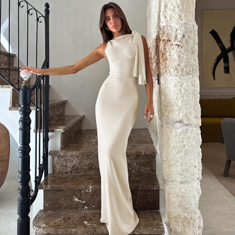 Abito Lungo Donna Monospalla Drappeggiato