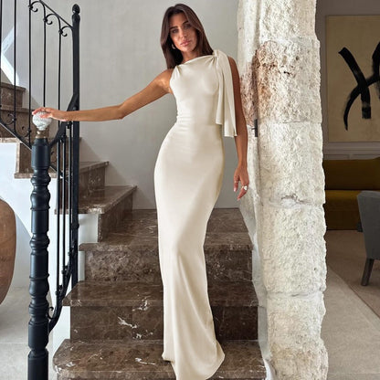 Abito Lungo Donna Monospalla Drappeggiato