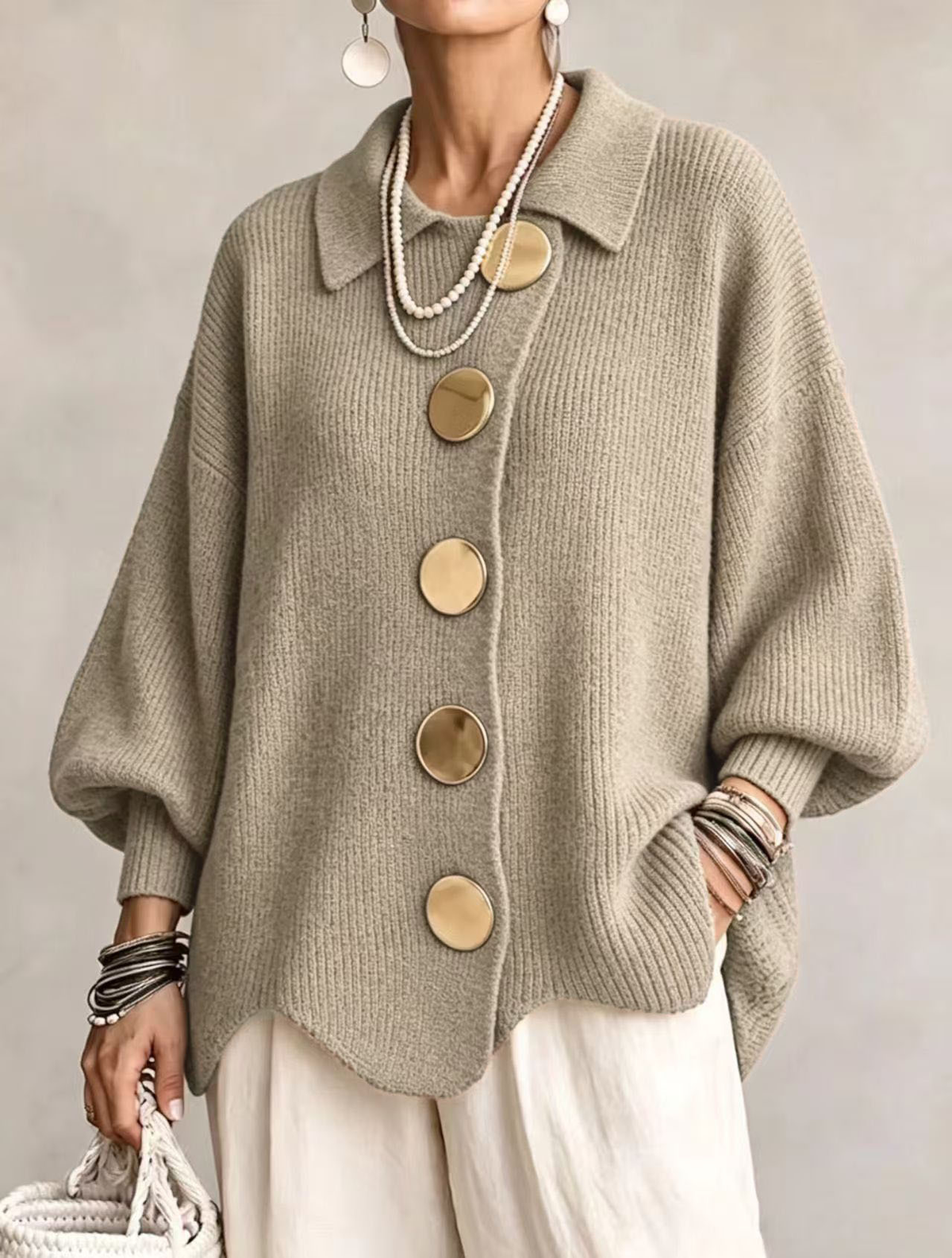 Isadora | Cardigan Donna Oversize con Bottoni Dorati