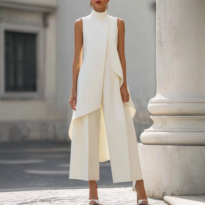Daniela | Tuta Elegante Donna a Collo Alto con Drappeggio