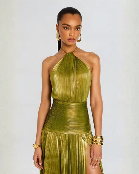 Abito Lungo Donna Metallizzato con Scollo Halter