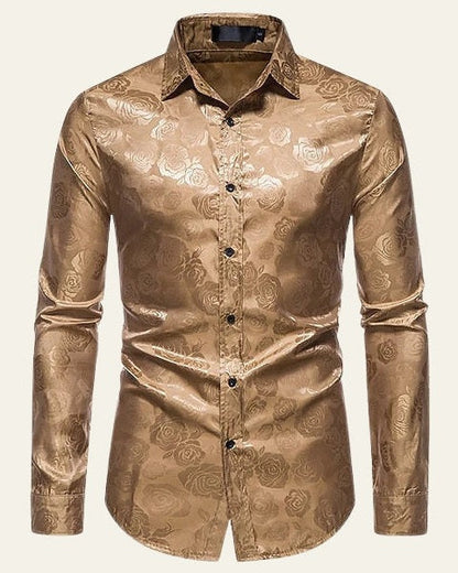 Camicia Uomo Lucida Motivo Floreale Jacquard Elegante
