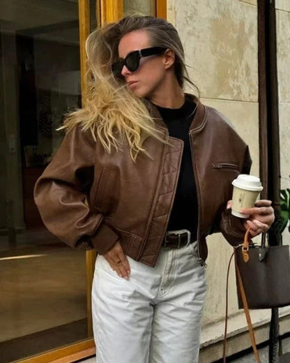 Bomber Corto Donna in Pelle Vegana Cioccolato