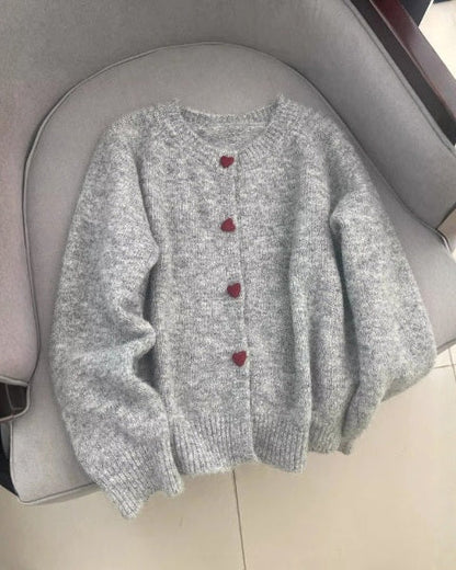 Cardigan Donna in Misto Lana con Bottoni a Cuore