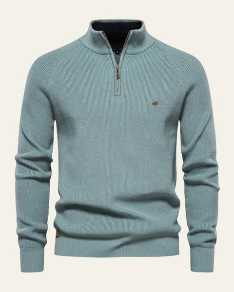 Maglione Uomo con Zip Collo Alto Maglia a Coste Raffinato