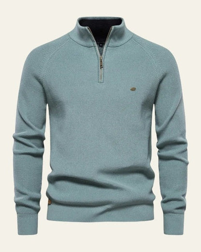 Maglione Uomo con Zip Collo Alto Maglia a Coste Raffinato