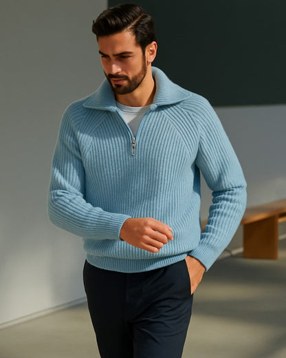 Maglione Uomo con Zip a Metà Torace Caldo Maglia di Qualità