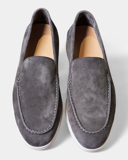 Mocassini Uomo in Camoscio Slip-On Profilo Basso Suola Bianca