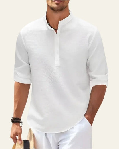 Camicia Uomo Testurizzata Collo Rialzato Mezzo Bottone