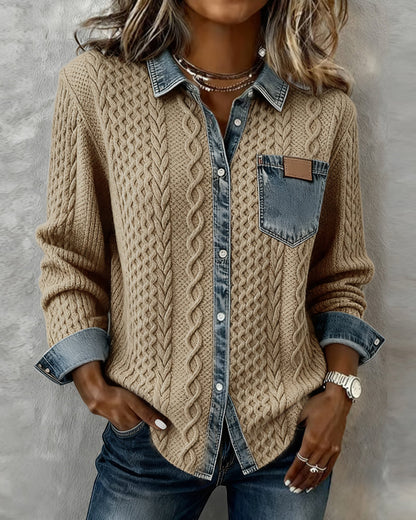 Odette | Camicia a Maniche Lunghe con Dettagli in Denim