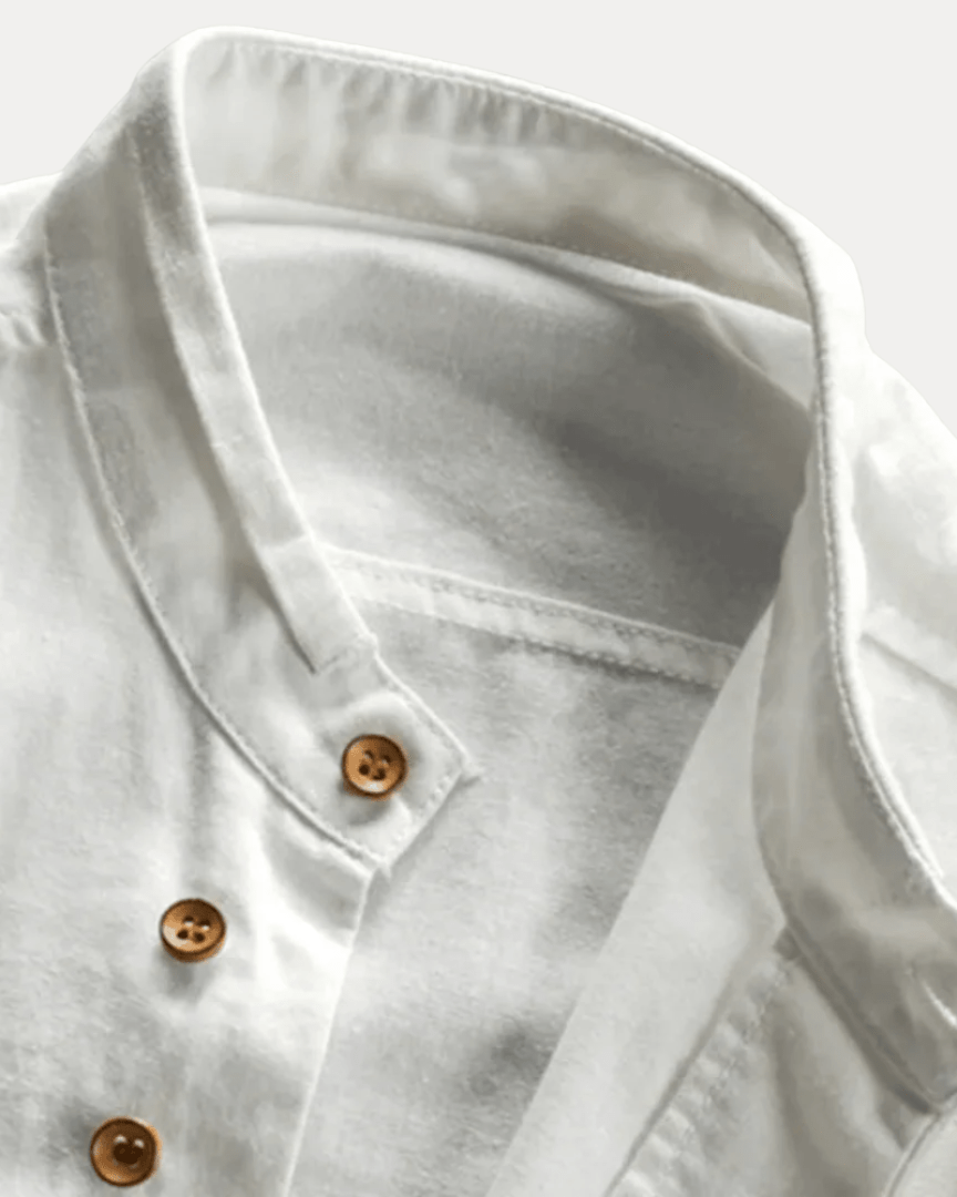 Camicia Uomo Collo Coreana in Misto Lino Cotone Traspirante