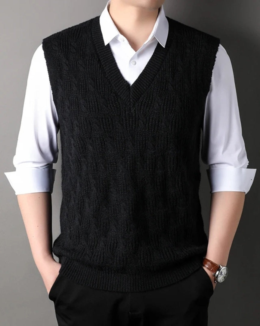 Gilet Uomo in Maglia a Trecce con Scollo a V