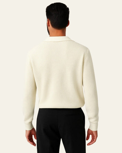 Polo Uomo in Maglia Scollo a V Poliestere Texture Lanuginosa