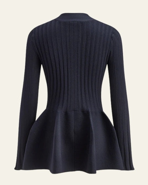 Cardigan Donna in Maglia a Coste con Peplo