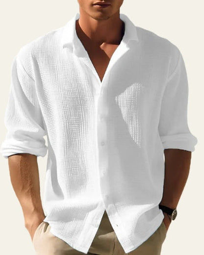 Camicia Uomo Bottonata Testurizzata in Lino Ecologico