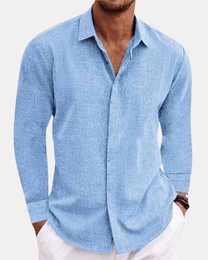 Camicia Uomo Effetto Lino Misto Lino Cotone Traspirante