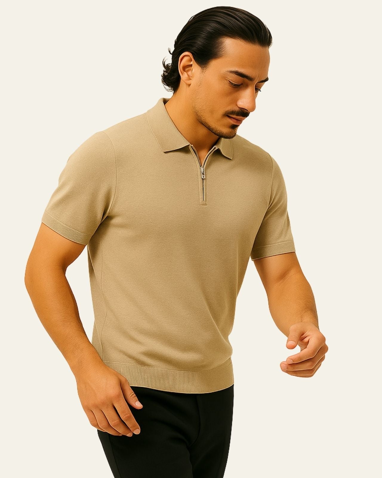 Polo Uomo in Maglia con Zip Frontale Comfort Sportivo