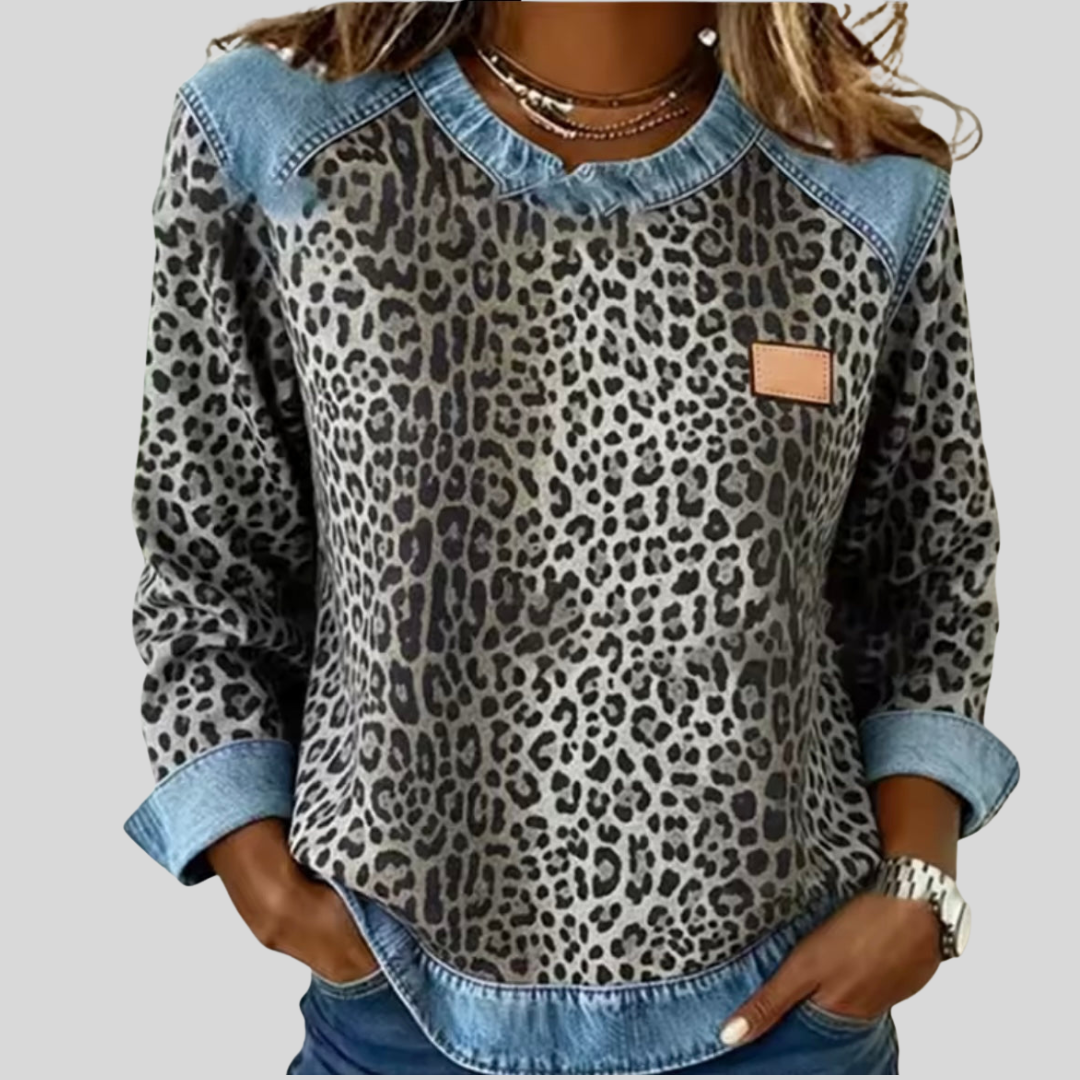 Hollyn | Maglione Leopardato con Colletto in Denim
