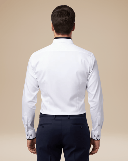 Camicia Uomo Elegante Dettagli a Contrasto sul Colletto