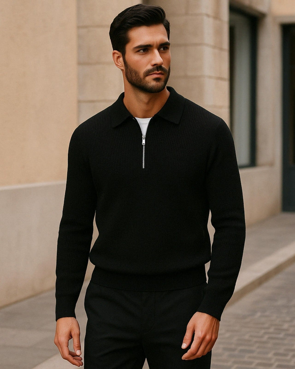 Maglione Uomo a Trecce con Zip Misto Cotone Morbido Comodo