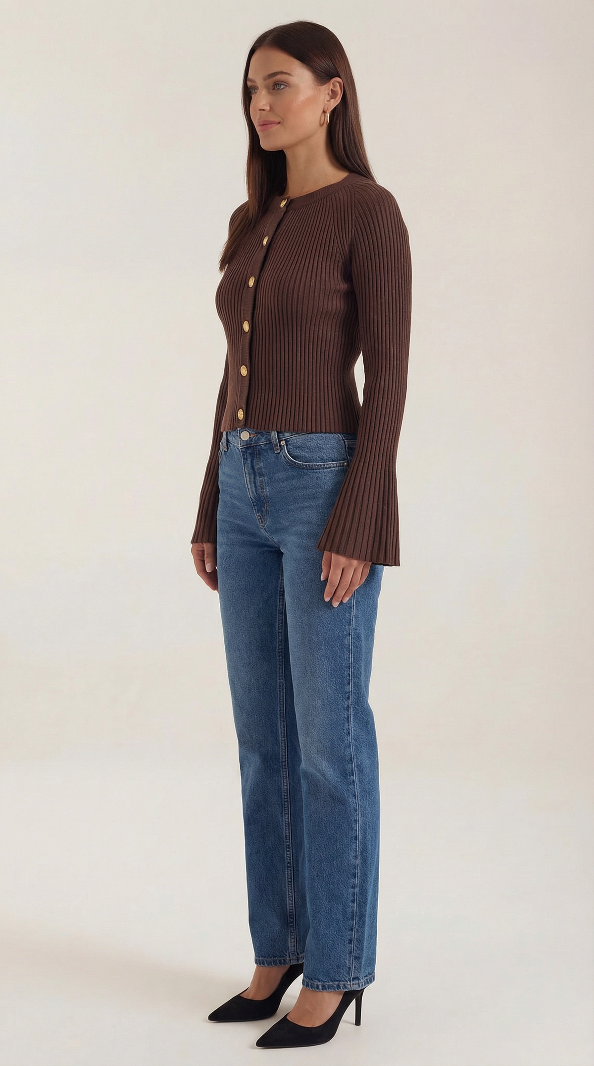 Maglia Donna a Coste con Bottoni