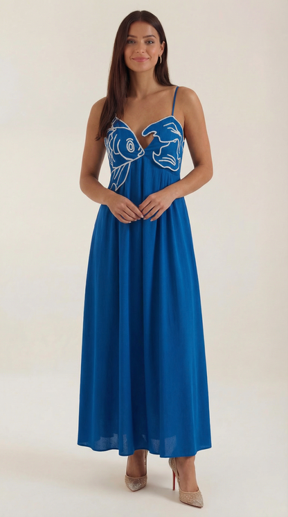 Abito Lungo Donna Ricamato Boho